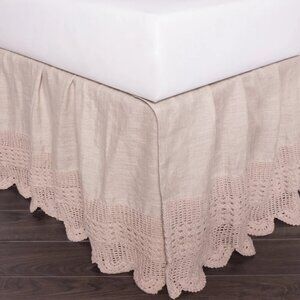 Amity Home Eveline Linen Natural Crochet Bedskirt, Full NWT